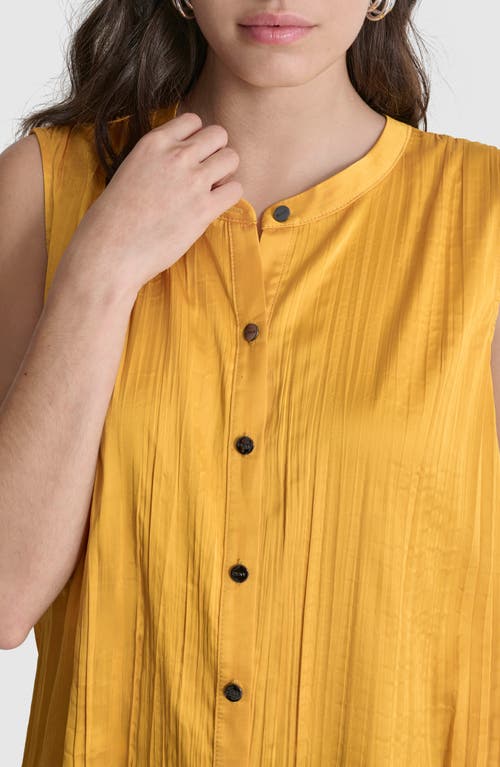 Shop Dkny Pleated Sleeveless Button-up Shirt In Goldenrod