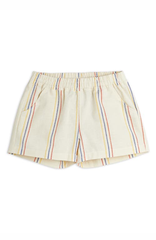 Mini Rodini Kids' Stripe Organic Cotton & Linen Shorts Off White at Nordstrom,