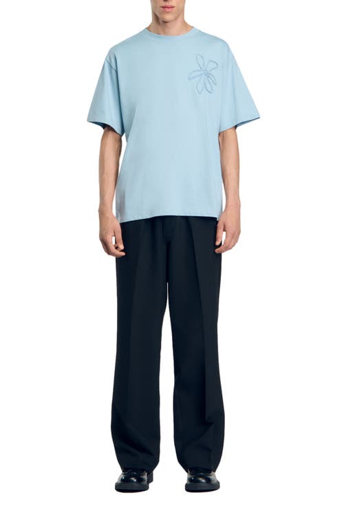 Shop Sandro Oversized Flower T-shirt In Baby Blue