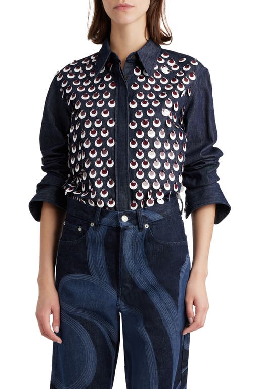 Dries Van Noten Chowy Paillette Denim Button-Up Shirt in Indigo 507 at Nordstrom, Size 6 Us