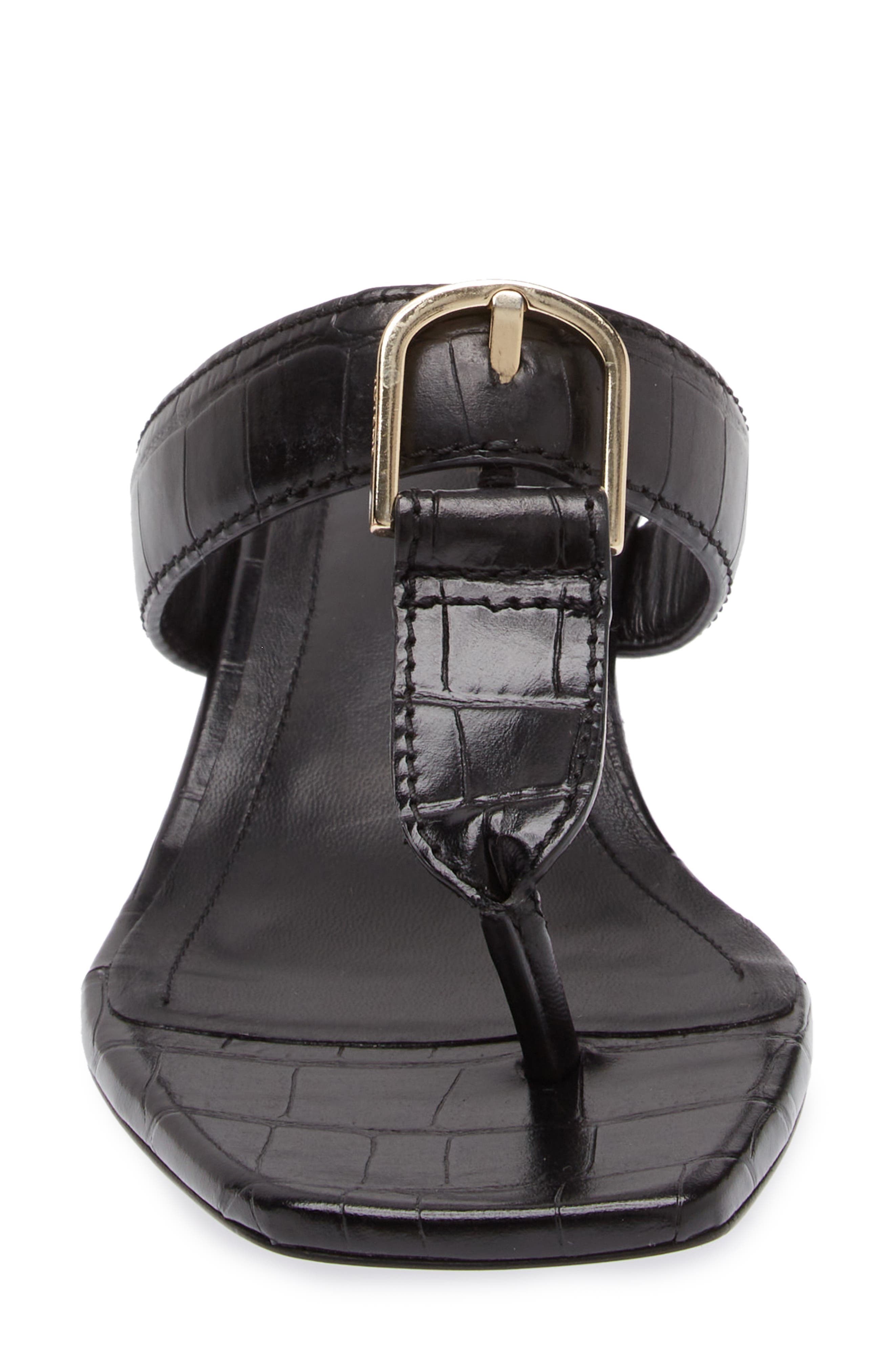TOTEME Croc Embossed Buckle T-Strap Kitten Heel Sandal in
