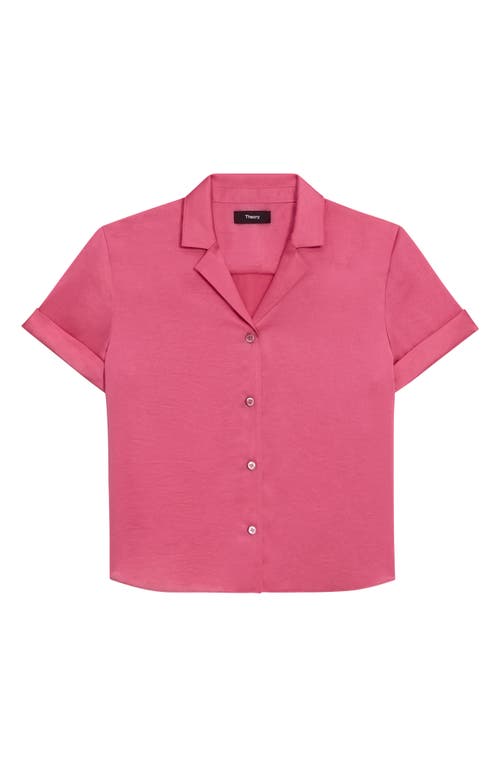 Shop Theory Cuff Sleeve Camp Shirt In Pink Azalea