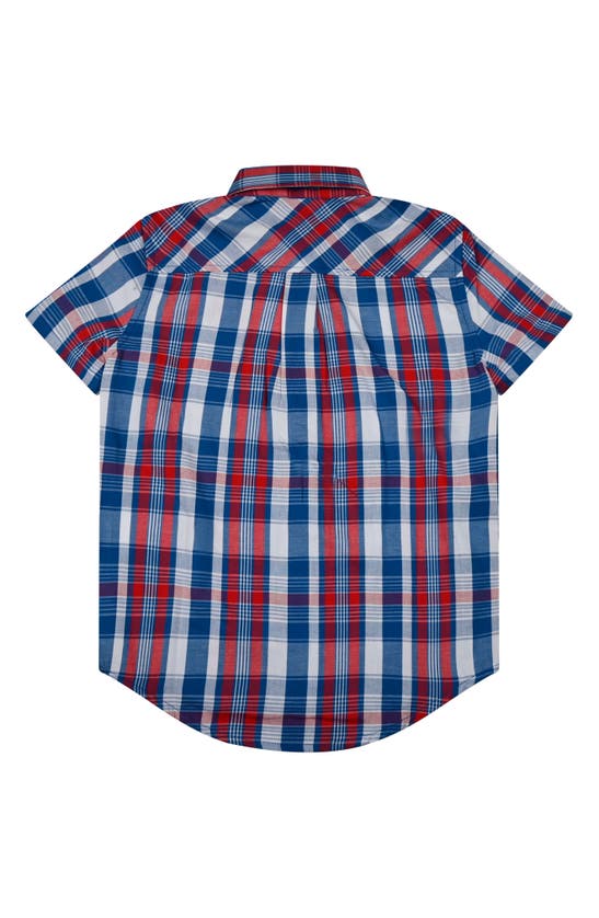 Shop Brooks Brothers Kids' Plaid Short Sleeve Cotton Button-down Shirt In Blue
