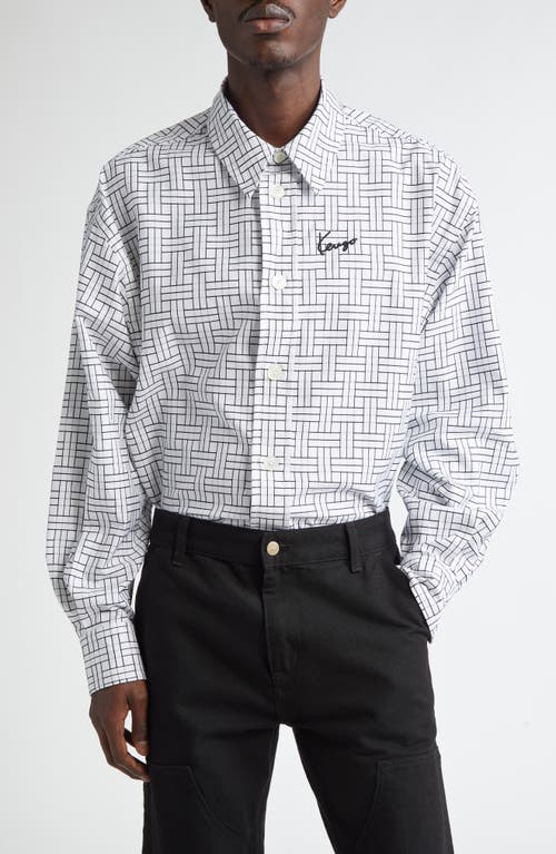 KENZO Oversize Weave Pattern Button-Up Shirt White at Nordstrom,