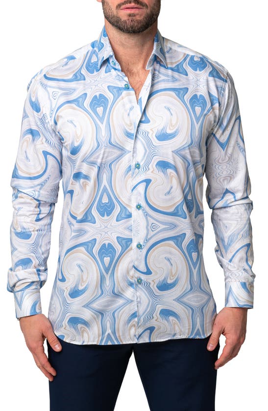 Maceoo Fibonacci Magic Cotton Button-up Shirt In Blue
