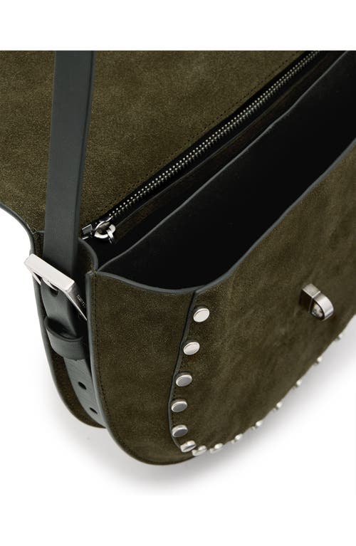 Shop Allsaints Miro Suede Saddle Bag In Olive Green