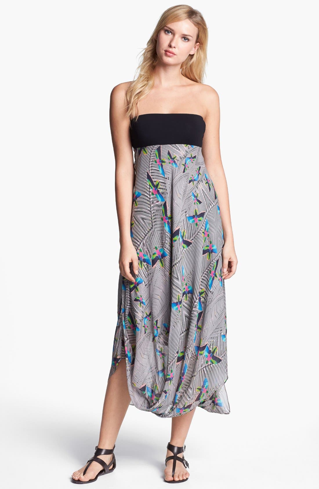 bird print midi dress