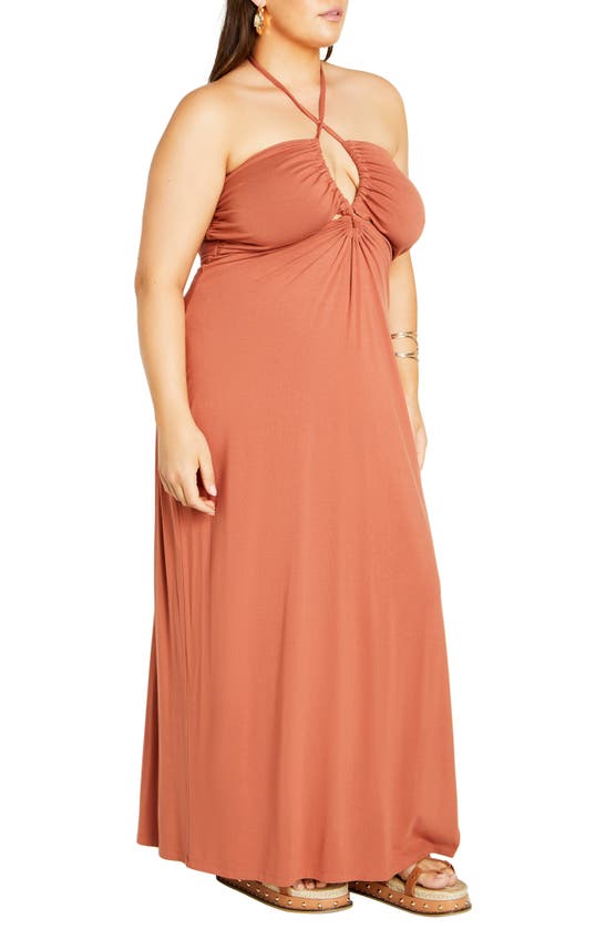 Shop City Chic Miley Halter Midi Dress In Tan