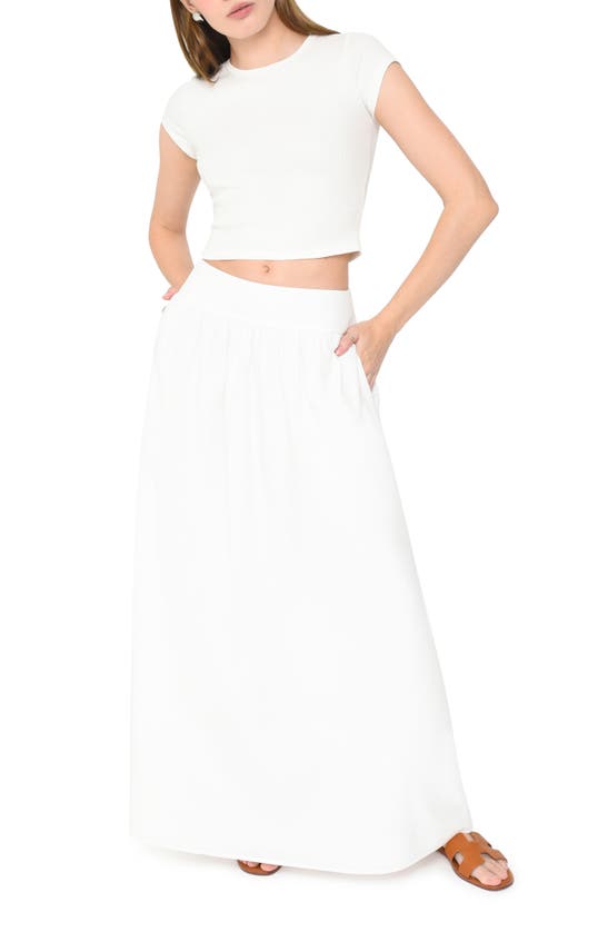 Shop Wayf Nicole Pleated Cotton Maxi Skirt In Ivory