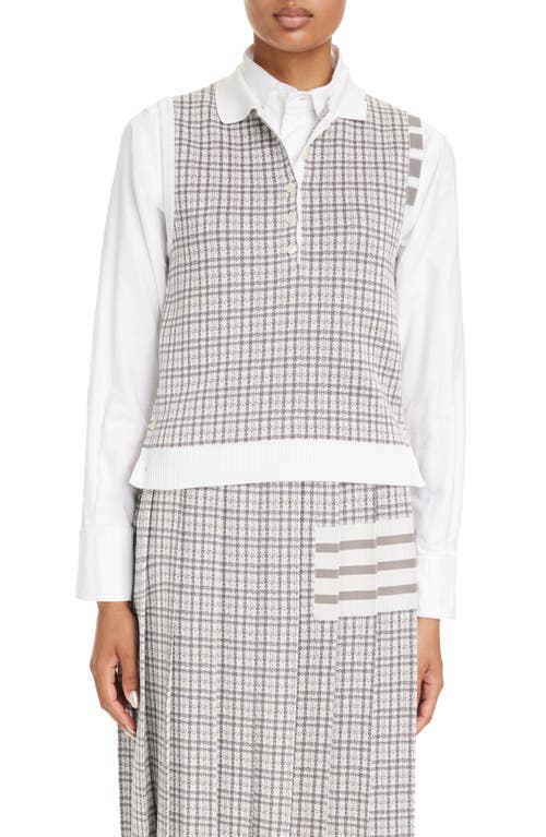 Thom Browne 4-Bar Small Check Silk & Cotton Polo Sweater Vest Light Grey at Nordstrom, Us