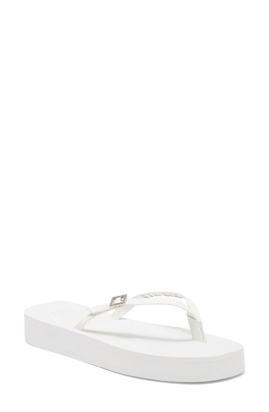 Stuart Weitzman Crystal Thong Flatform Sandal In White