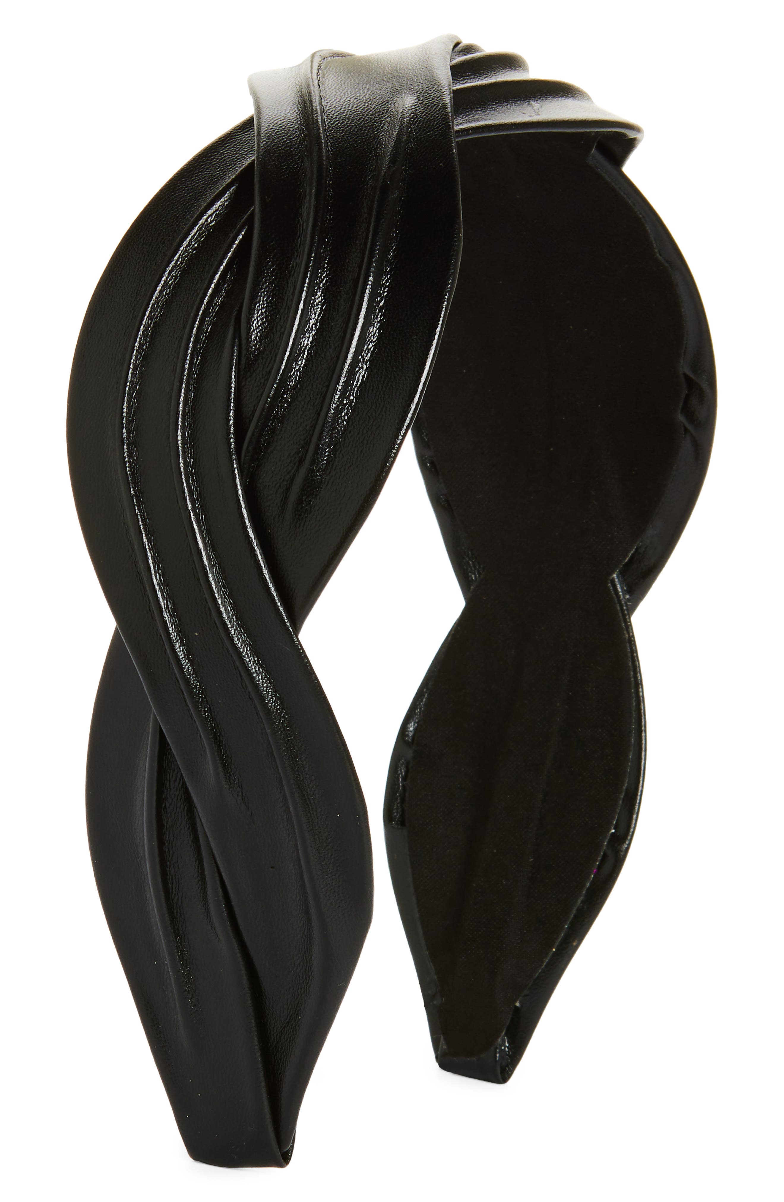 Tasha Braided Faux Leather Headband in Black 