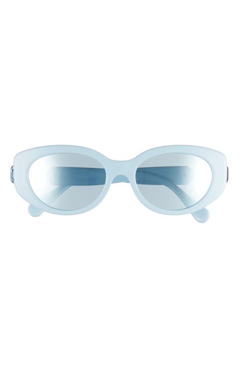 Oval Coco Chanel style sunglasses with white armor and dark lenses