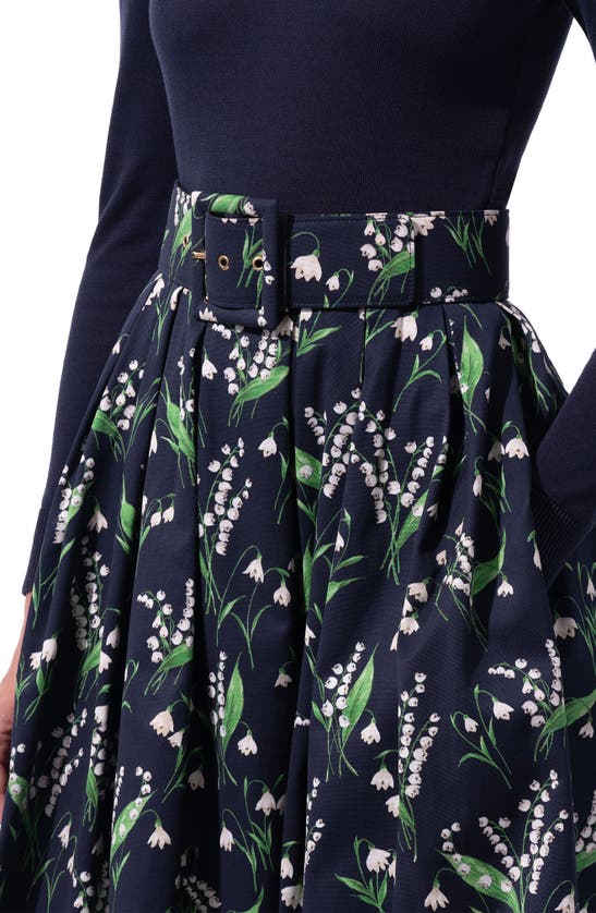 Shop Carolina Herrera Lily Of The Valley Print Midi Skirt In Midnight Multi