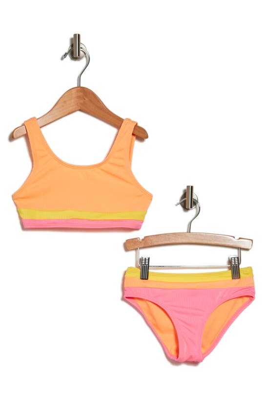 Shop Breaking Waves Kids' Colorblock Stripe Two-piece Bikini Swimsuit In Orange Multi