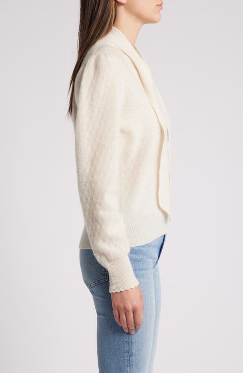 Shop Frame Tie Neck Puff Shoulder Cashmere Sweater In Cream