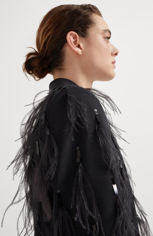 Shop Brunello Cucinelli Tropical Luxury Wool Blazer With Dazzling Feather Embroidery In Anthracite