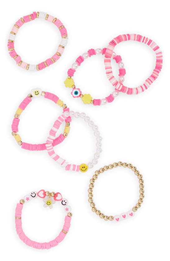 Capelli New York Kids' Fimo Assorted Set Of 7 Stretch Bracelets In Pink