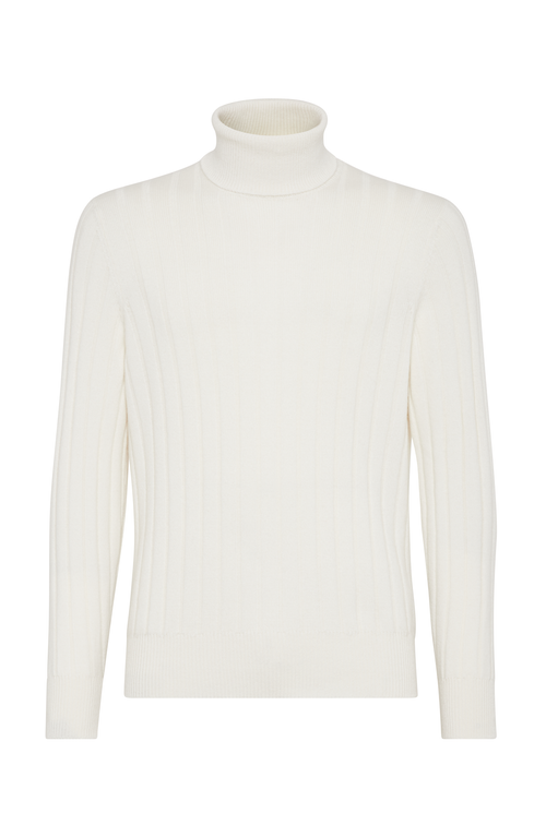 Shop Brunello Cucinelli Cashmere Flat Rib Turtleneck Sweater In Panama