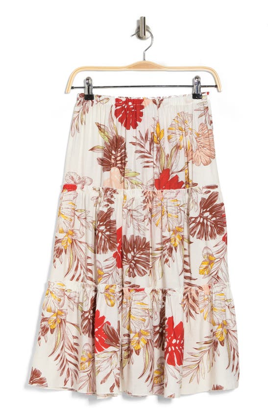 Shop Patrizia Luca Floral Tiered Midi Skirt In Ivory Multi