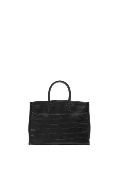 Burberry Womens Rocking Horse Small Leather Tote Bag Black In Black