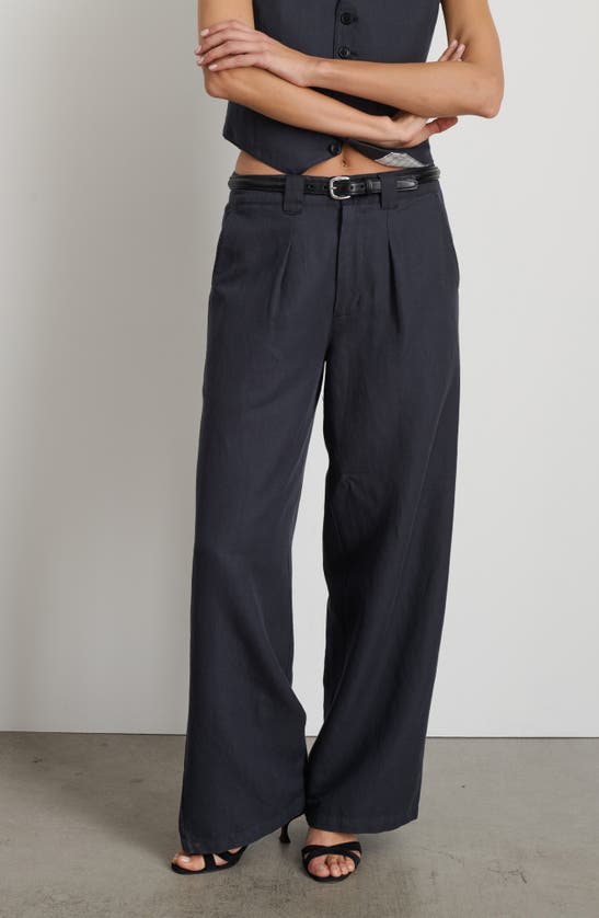 Shop Alex Mill Madeline Pleated Twill Wide Leg Trousers In Washed Black