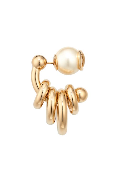 Shop Valentino Garavani Vlogo Signature Imitation Pearl Huggie Hoop Earrings In Oro/cream