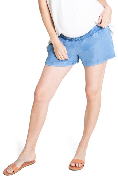 Chambray Denim Maternity Shorts