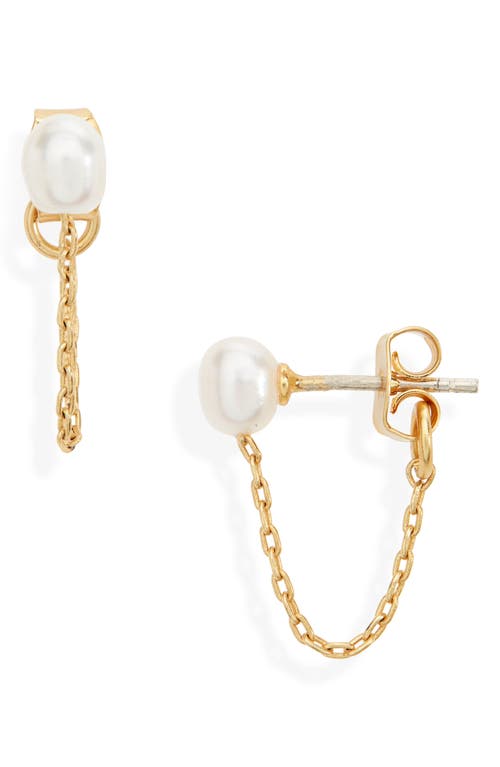 Madewell Freshwater Pearl Chain Stud Earrings in Vintage Gold at Nordstrom