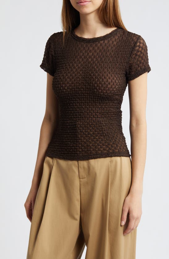 Shop Frame Textured Semisheer Mesh T-shirt In Chocolate Brown