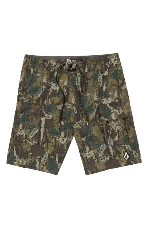 Volcom Stone Of July Mod 20 Leaf Print Board Shorts In Camouflage
