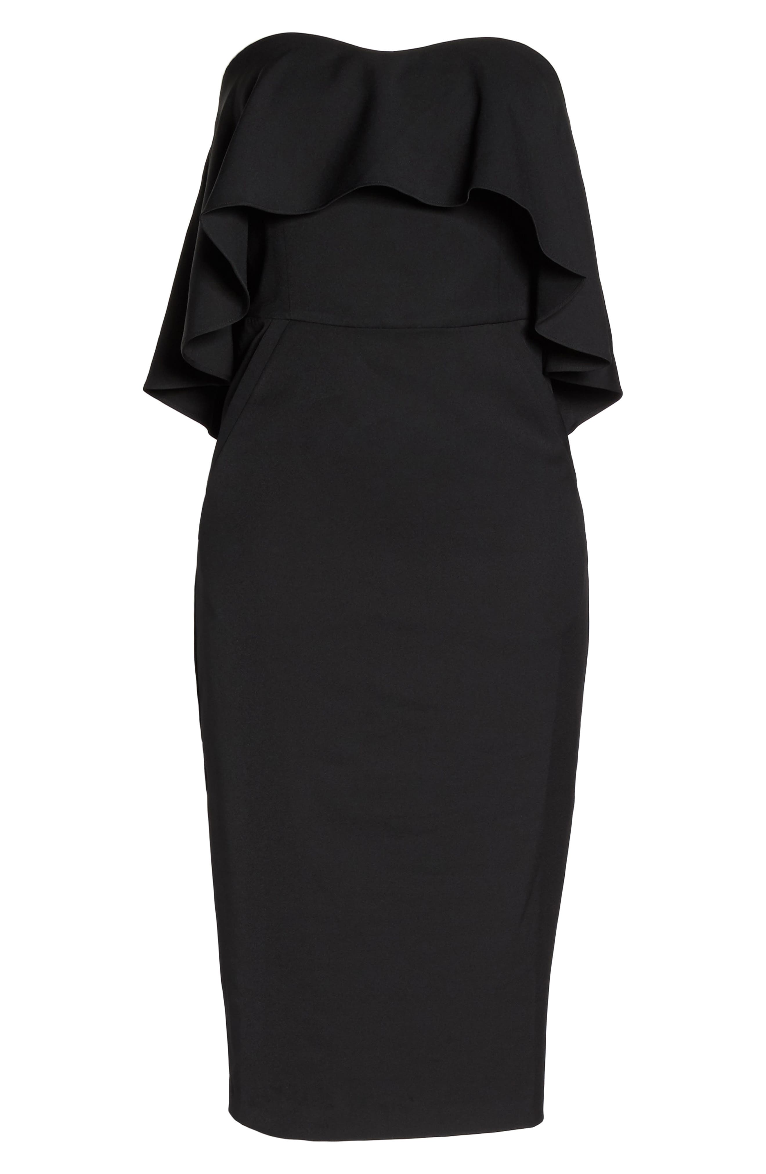 stretch ruffle crepe sheath dress