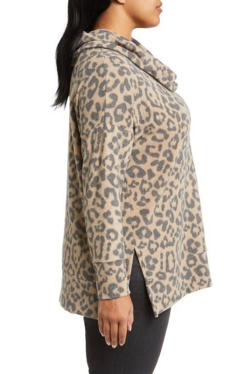 Loveappella Cowl Knit Top In Camel/charcoal
