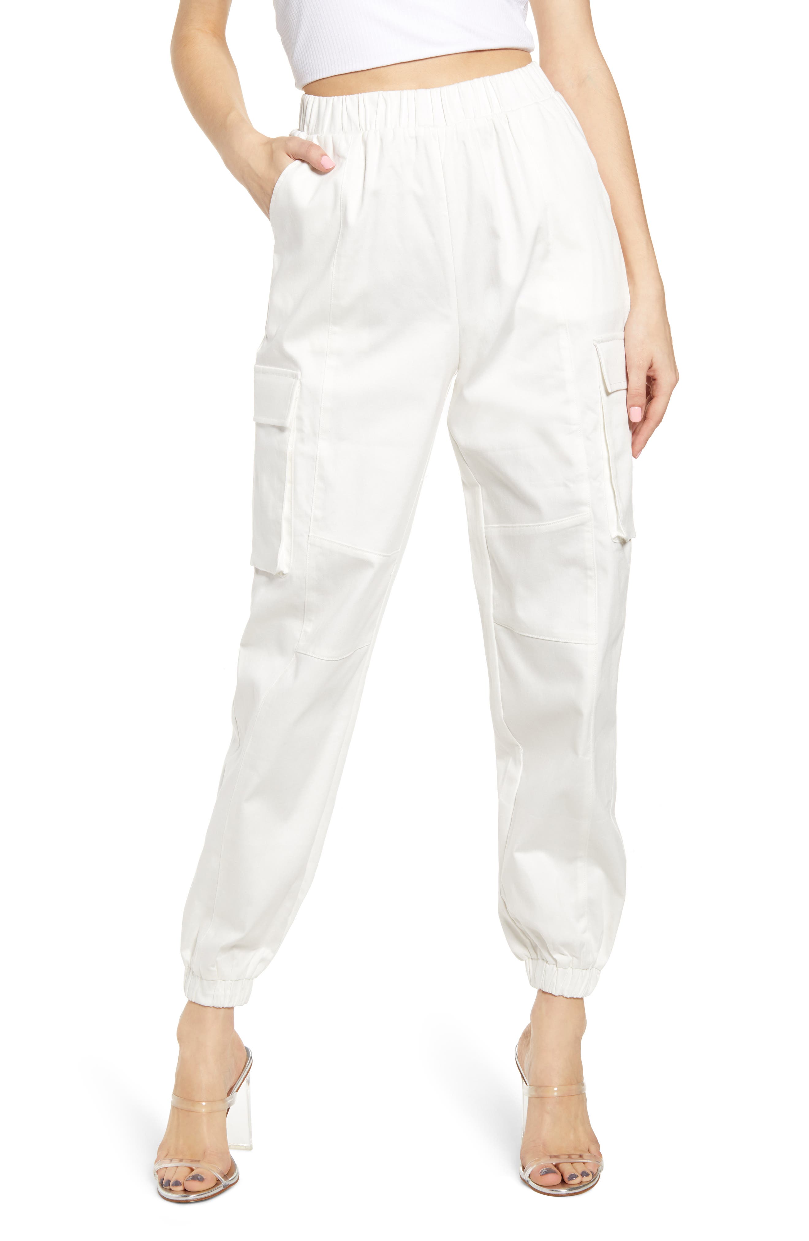 white cargo jogger pants