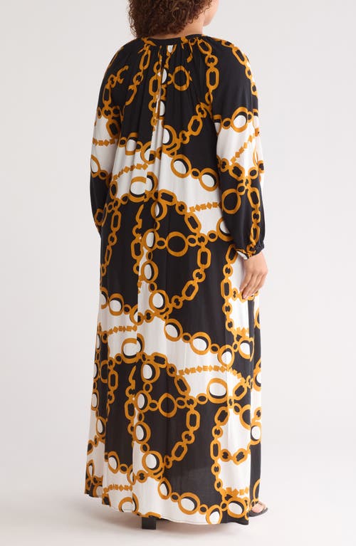 By Design Lauren Printed Long Sleeve Maxi Dress In Geometry Link