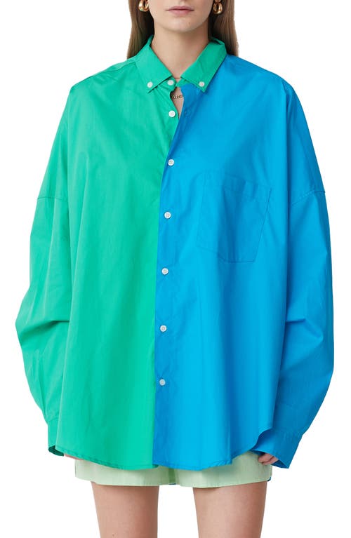 BLANCA Henrietta Oversize Colorblock Cotton Shirt in Green Blue