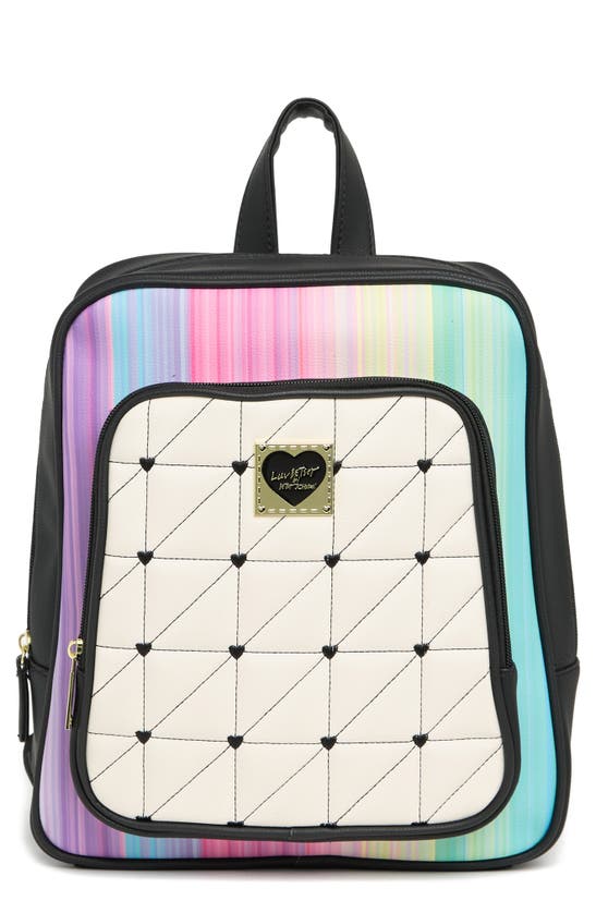 Betsey Johnson Chevron Quilt Backpack In White With Rainbow Stripe