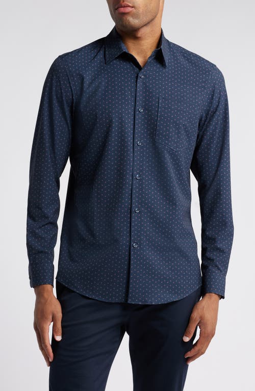 Shop Nordstrom Trim Fit Geometric Print Stretch Button-up Shirt In Navy Blue - Teal Square Geo