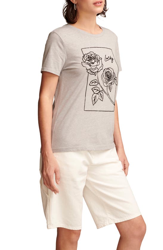 Shop Lucky Brand Rose Graphic T-shirt In Light Heather Grey