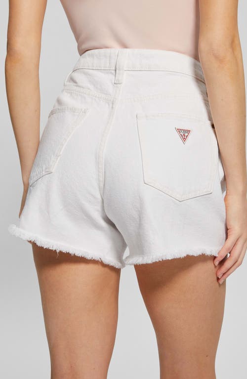 Shop Guess Distressed Cutoff Denim Shorts In Pure White Multi