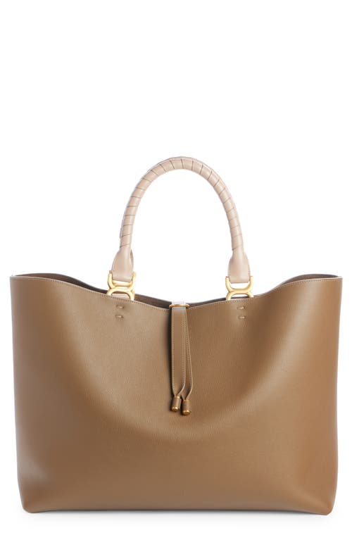 Chloé Large Marcie Grained Calfskin Leather Tote in Dark Nut 29X