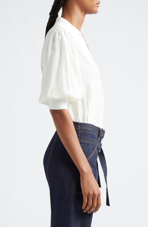 Cinq À Sept Weldon Collared V-neck Short-sleeve Silk Combo Top In Ivory