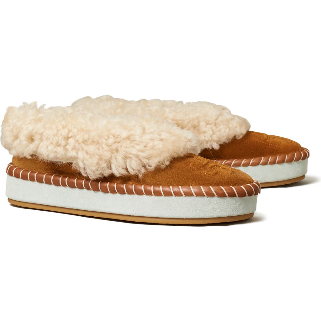 Tory Burch Genuine Shearling Lined Slipper In Brown