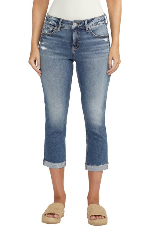 Silver Jeans Co. Elyse Luxe Stretch Comfort Fit Distressed Raw Hem Crop Indigo at Nordstrom,
