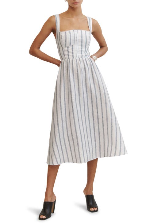 Women linen dresses 3/4 sleeve dress midi dress 100% linen long