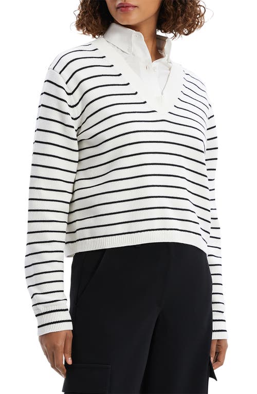 Shop Theory Waverly Stripe Cotton V-neck Crop Sweater In White/black