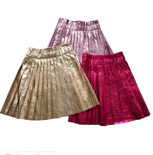 Lola + The Boys Foil Pleated Skirt In Pastel Pink