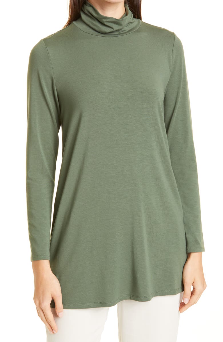 EILEEN FISHER Scrunch Neck Jersey Tunic, Main, color, CYPRS
