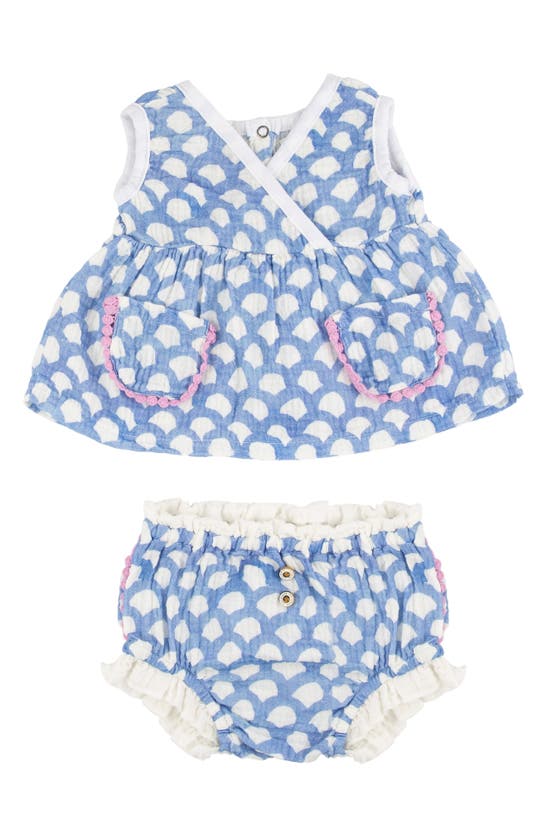 Miki Miette Scallop Print Surplice Cotton Gauze Top & Bloomers In Washi