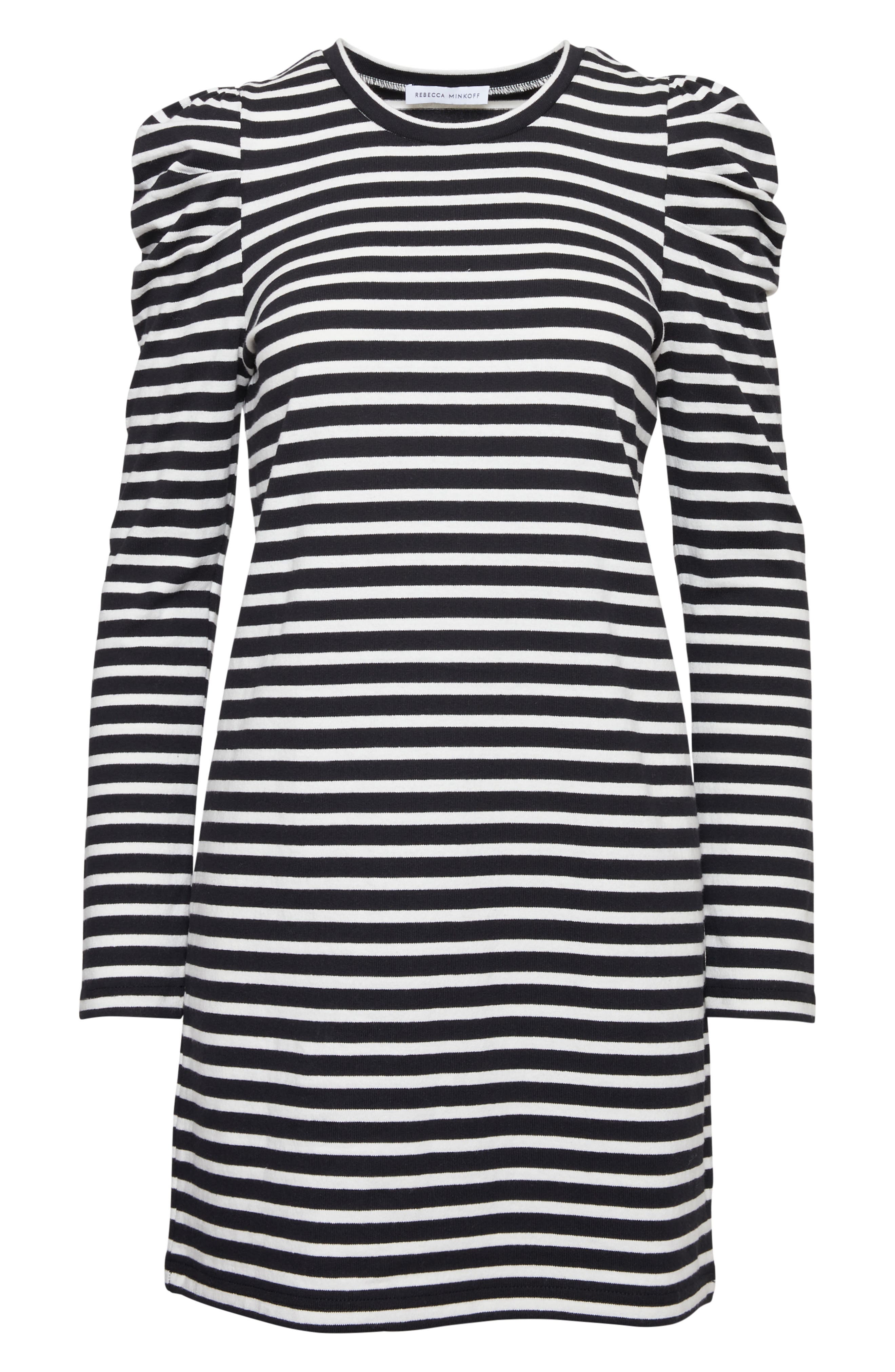 Rebecca Minkoff Talia Stripe Long Sleeve Cotton Minidress in Black/Ecru Stripe at Nordstrom, Size Xx-Large